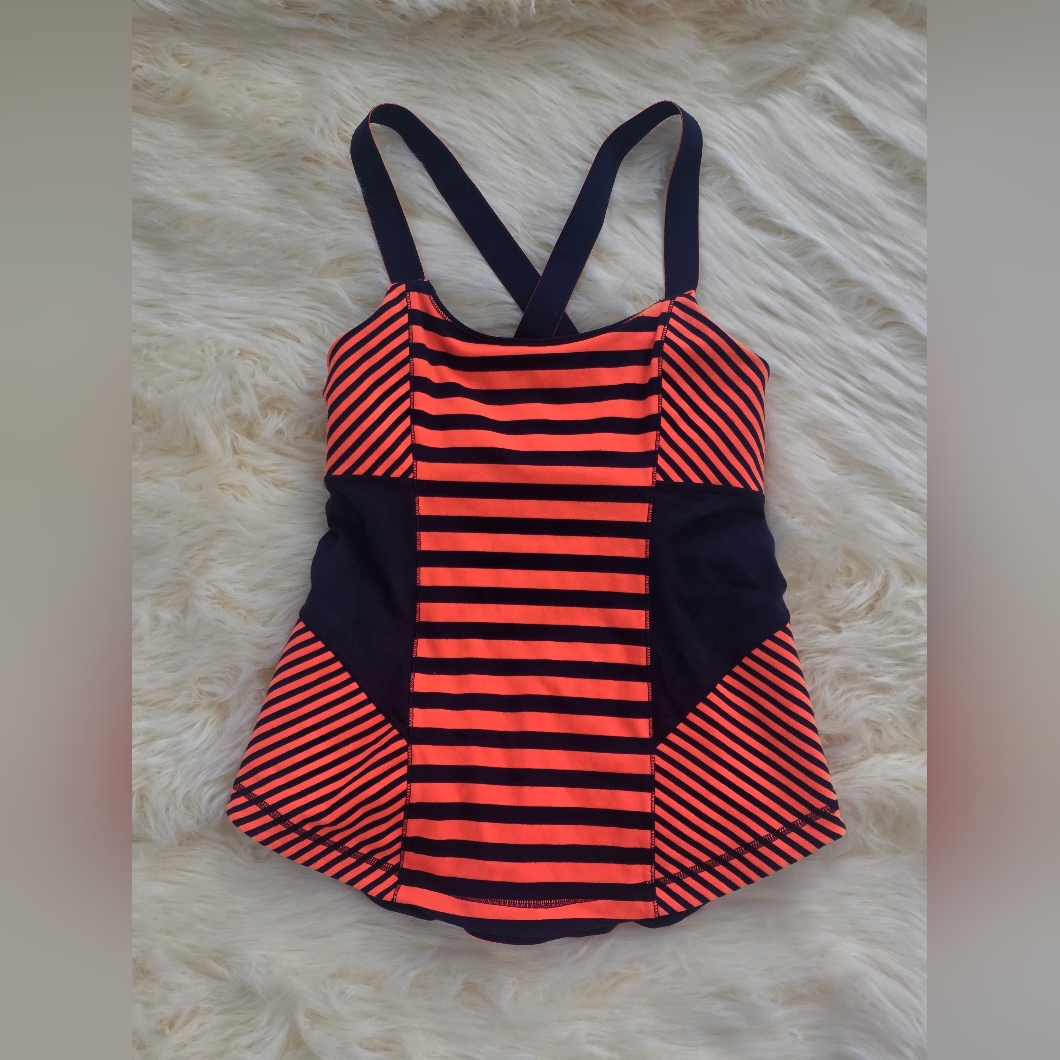 Lululemon Ladies 6 Striped Tank Top With Cross Straps
